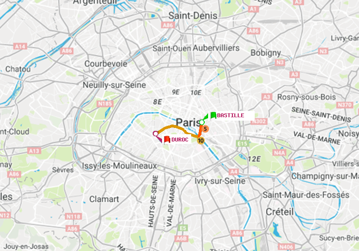 plan itinéraire ratp de Bastille à Duroc