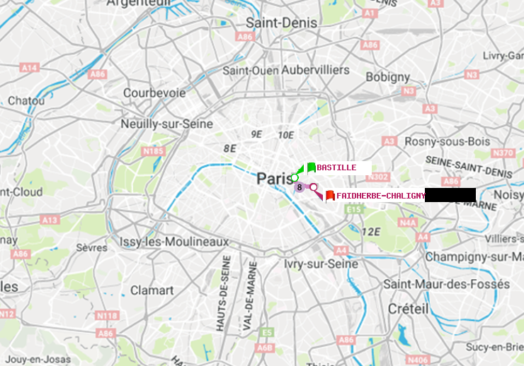 plan itinéraire ratp de Bastille à Faidherbe-Chaligny