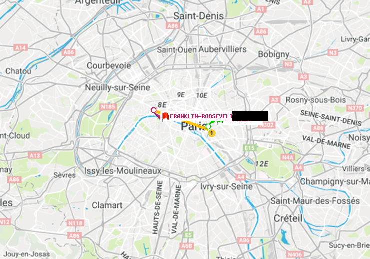 plan itinéraire ratp de Bastille à Franklin-Roosevelt