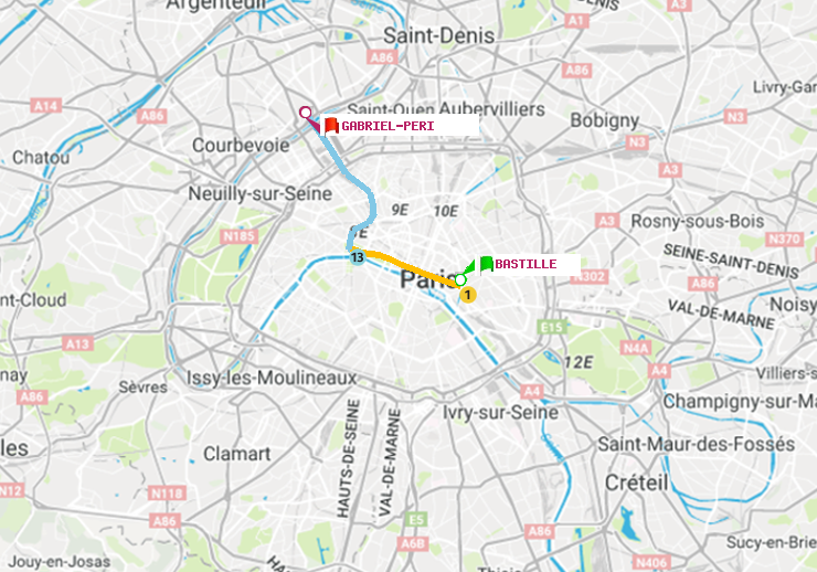 plan itinéraire ratp de Bastille à Gabriel-Péri