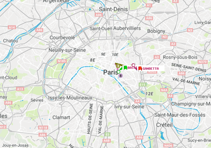 plan itinéraire ratp de Bastille à Gambetta