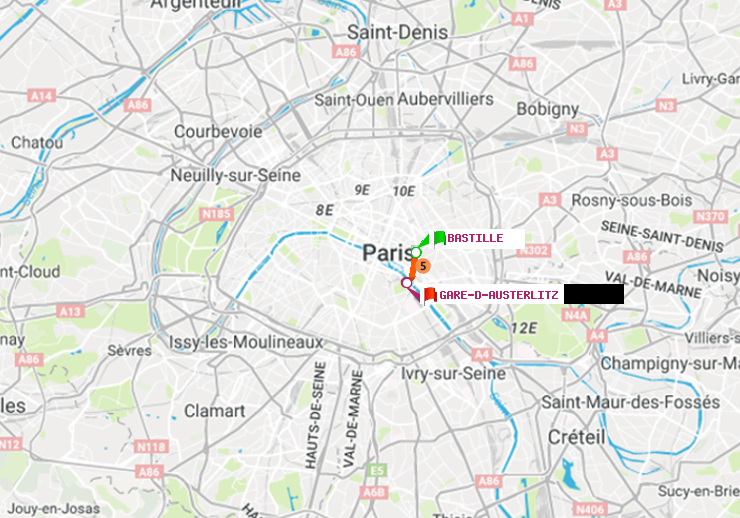plan itinéraire ratp de Bastille à Gare d