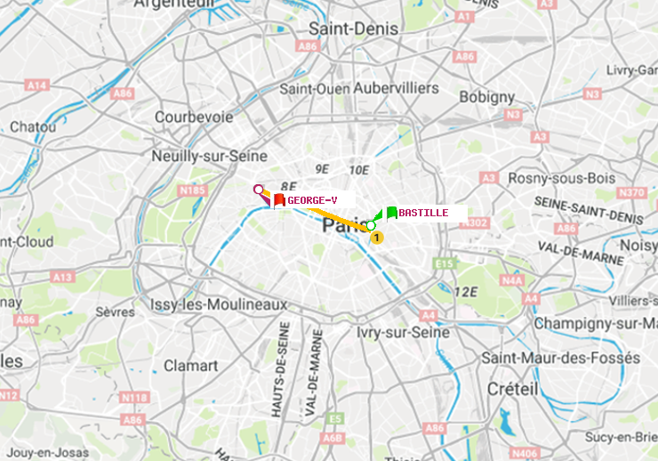 plan itinéraire ratp de Bastille à George V