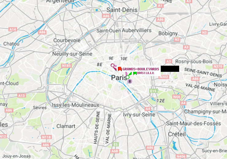 plan itinéraire ratp de Bastille à Grands Boulevards