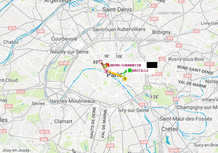 plan itinéraire ratp de Bastille à Havre-Caumartin
