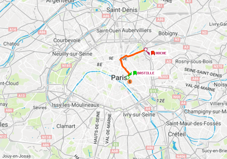 plan itinéraire ratp de Bastille à Hoche