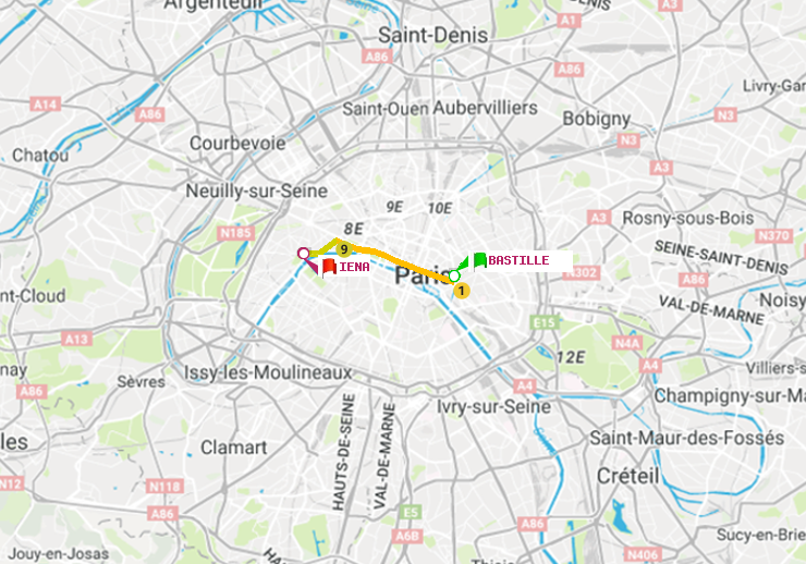 plan itinéraire ratp de Bastille à Iéna