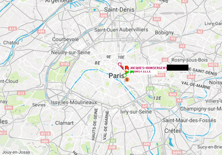 plan itinéraire ratp de Bastille à Jacques-Bonsergent