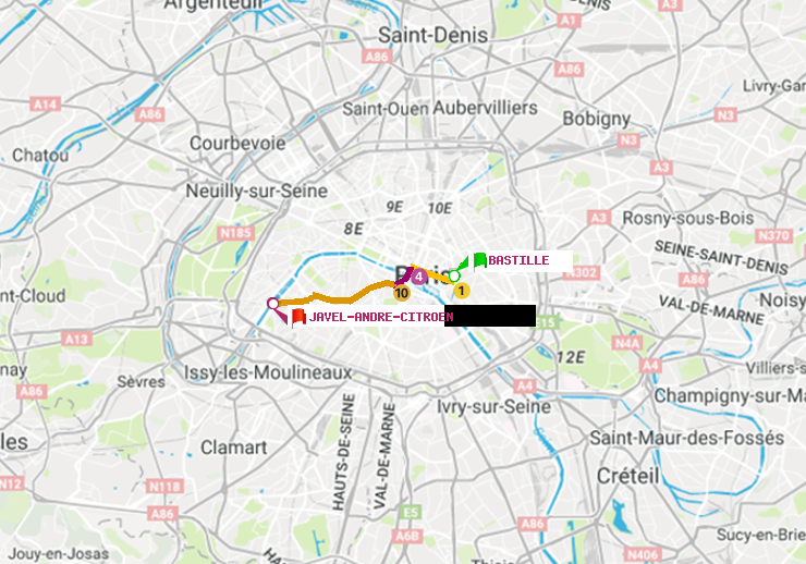 plan itinéraire ratp de Bastille à Javel-André-Citroen