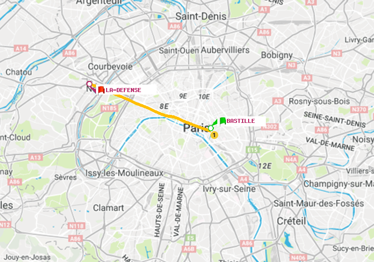 plan itinéraire ratp de Bastille à La Défense (Grande Arche)