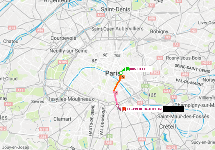 plan itinéraire ratp de Bastille à Le Kremlin-Bicêtre