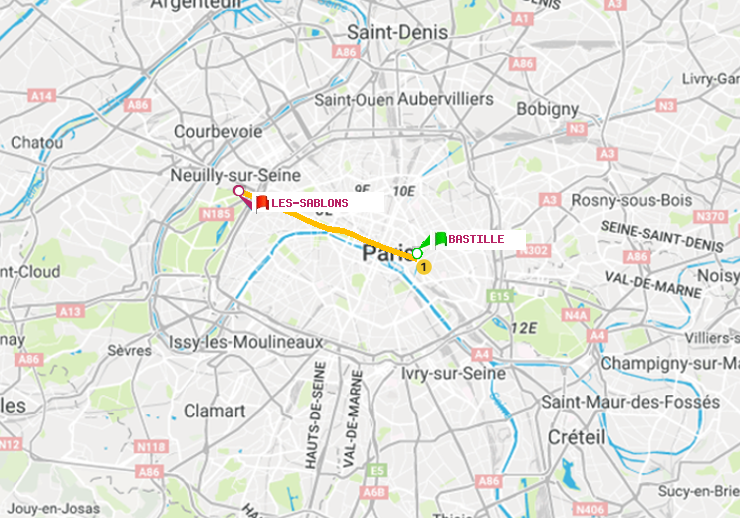 plan itinéraire ratp de Bastille à Les Sablons (Jardin d