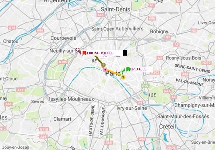 plan itinéraire ratp de Bastille à Louise Michel