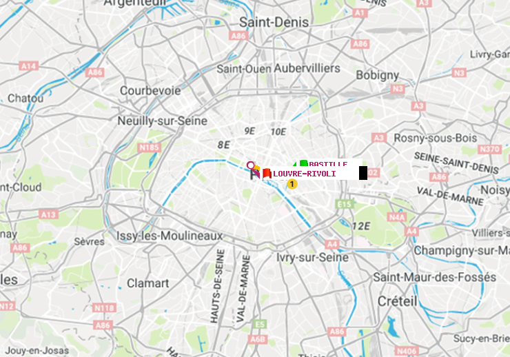 plan itinéraire ratp de Bastille à Louvre-Rivoli