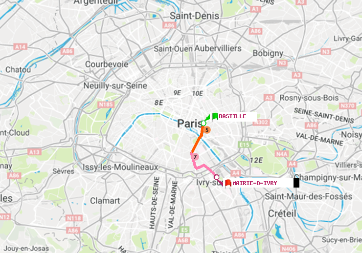 plan itinéraire ratp de Bastille à Mairie d