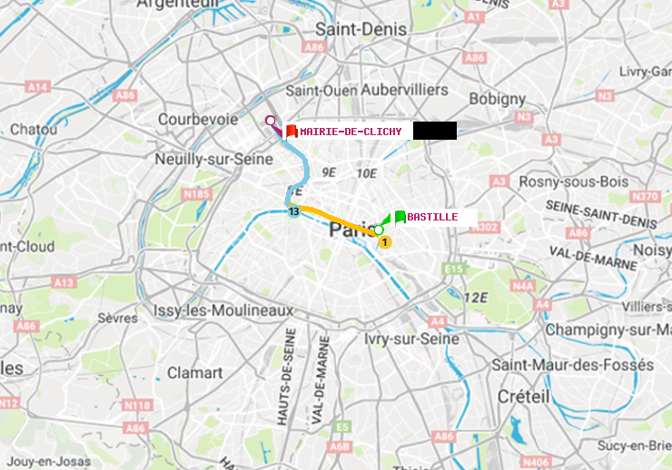plan itinéraire ratp de Bastille à Mairie de Clichy