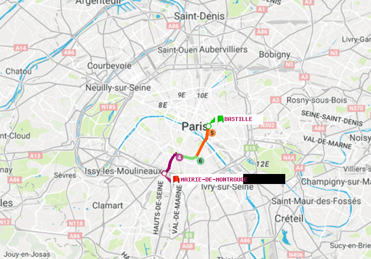 plan itinéraire ratp de Bastille à Mairie de Montrouge