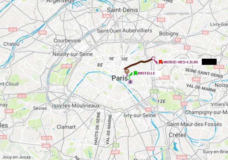 plan itinéraire ratp de Bastille à Mairie des Lilas