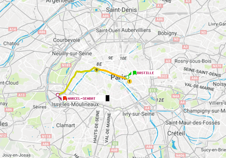 plan itinéraire ratp de Bastille à Marcel Sembat