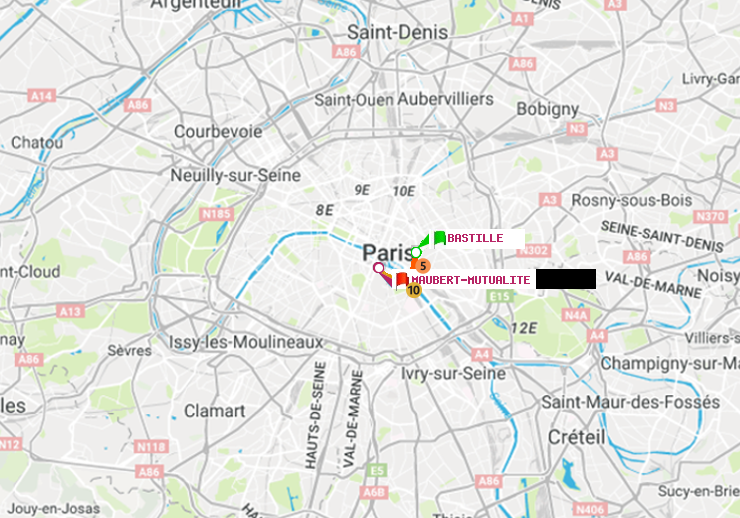 plan itinéraire ratp de Bastille à Maubert-Mutualité