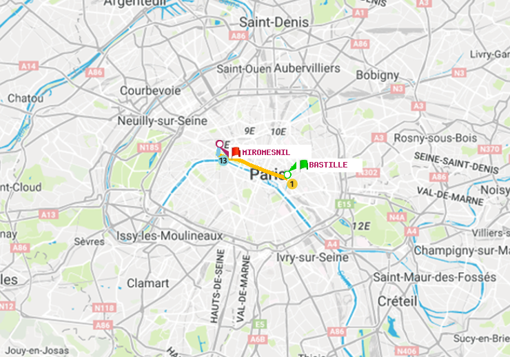 plan itinéraire ratp de Bastille à Miromesnil