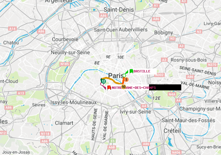 plan itinéraire ratp de Bastille à Notre-Dame des Champs