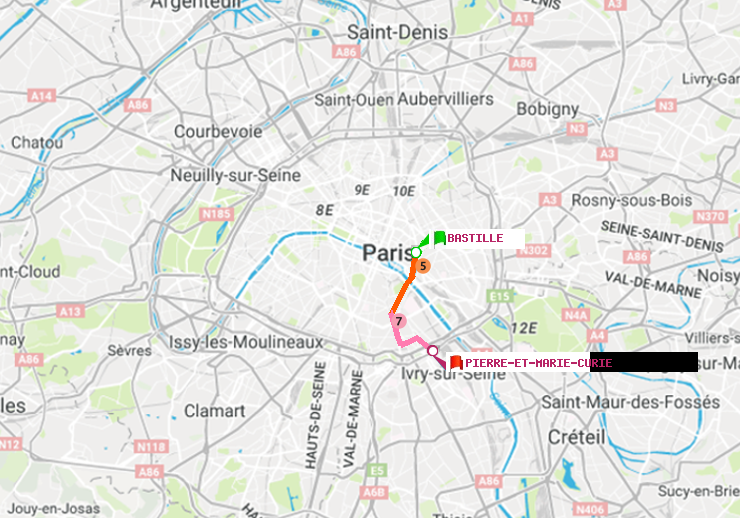 plan itinéraire ratp de Bastille à Pierre et Marie Curie