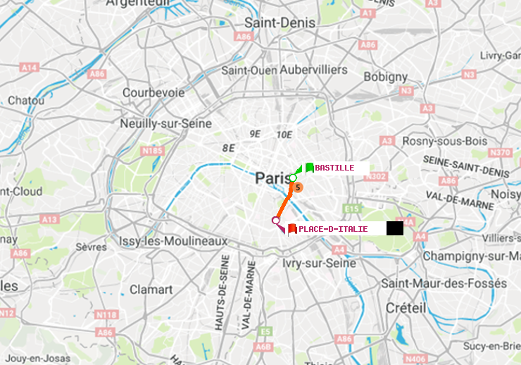plan itinéraire ratp de Bastille à Place d