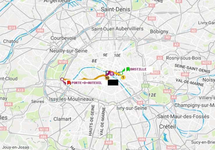 plan itinéraire ratp de Bastille à Porte d