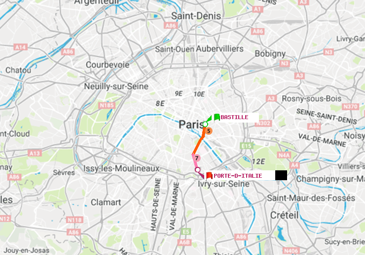 plan itinéraire ratp de Bastille à Porte d