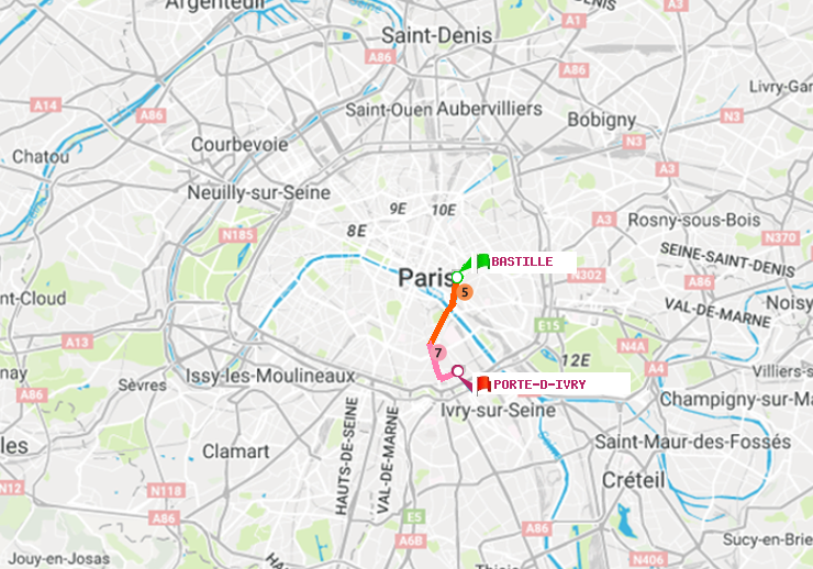 plan itinéraire ratp de Bastille à Porte d