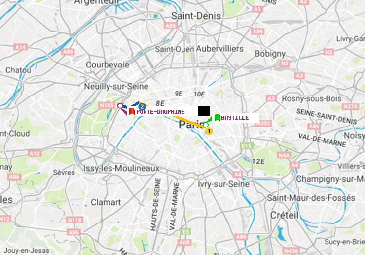 plan itinéraire ratp de Bastille à Porte Dauphine (Maréchal de Lattre de Tassigny)