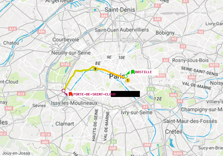 plan itinéraire ratp de Bastille à Porte de Saint-Cloud