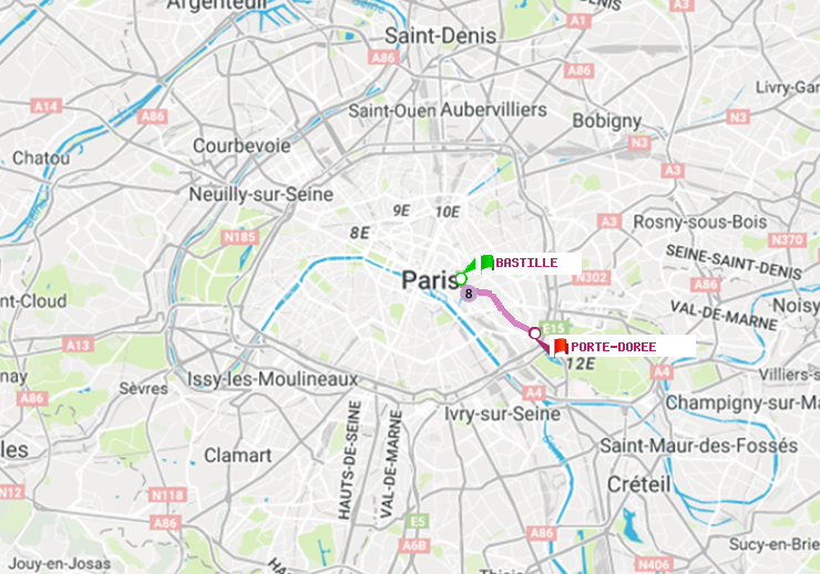 plan itinéraire ratp de Bastille à Porte Dorée