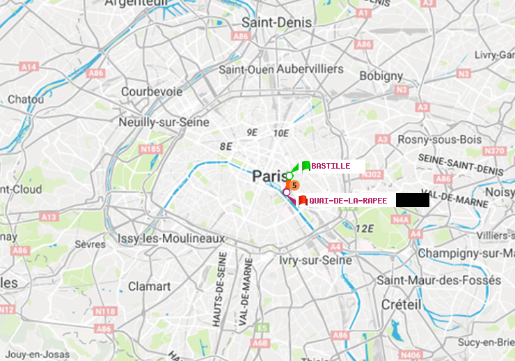 plan itinéraire ratp de Bastille à Quai de la Rapée