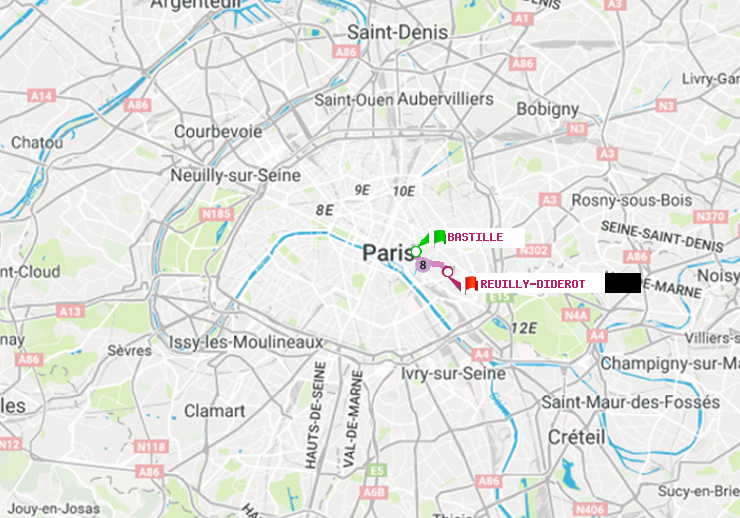 plan itinéraire ratp de Bastille à Reuilly-Diderot