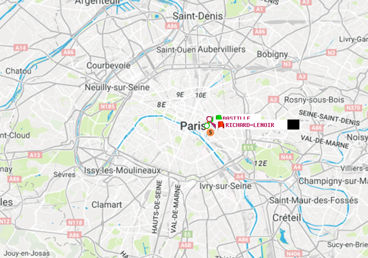plan itinéraire ratp de Bastille à Richard-Lenoir
