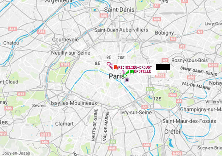 plan itinéraire ratp de Bastille à Richelieu-Drouot