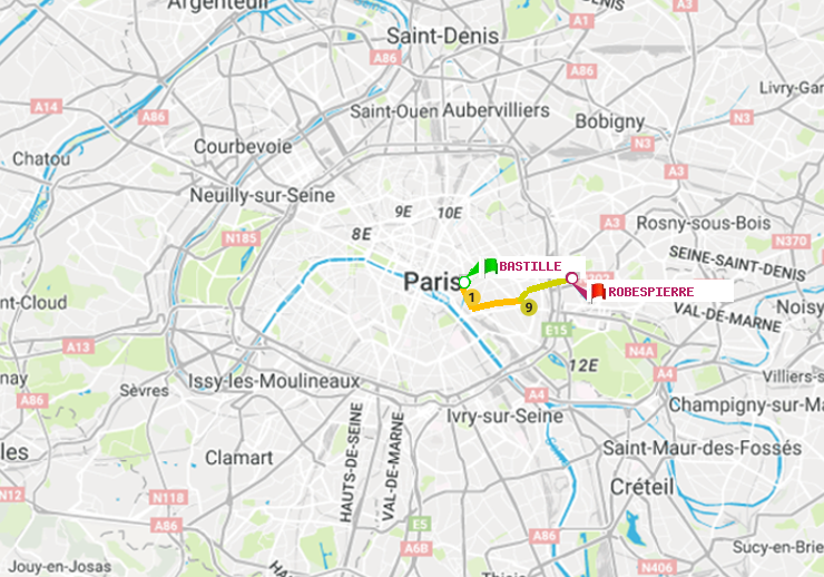 plan itinéraire ratp de Bastille à Robespierre