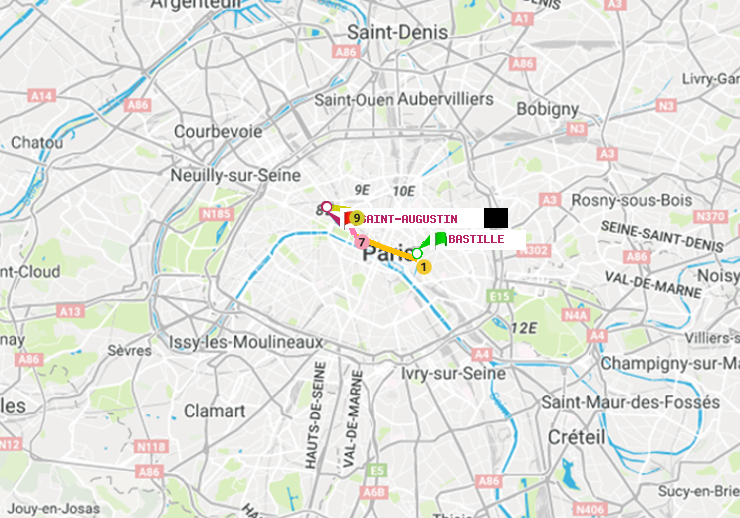 plan itinéraire ratp de Bastille à Saint-Augustin