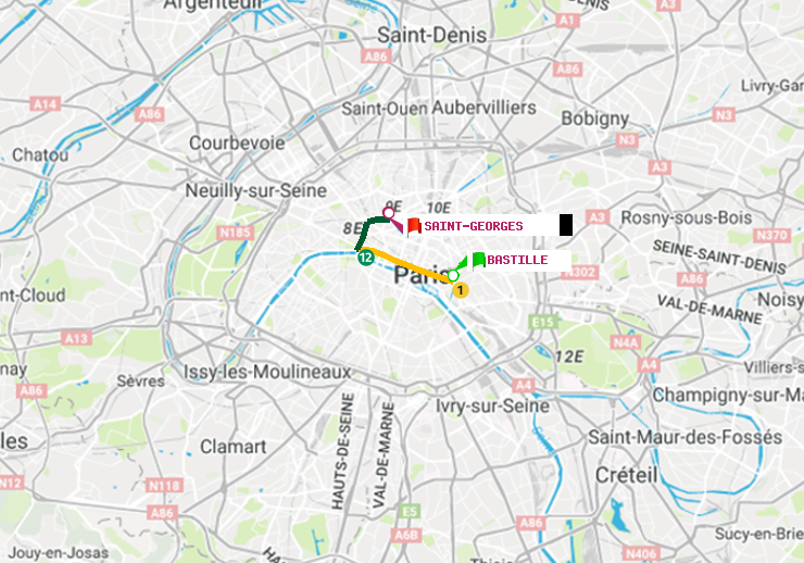 plan itinéraire ratp de Bastille à Saint-Georges