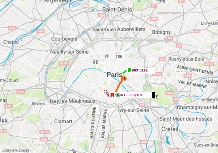 plan itinéraire ratp de Bastille à Saint-Jacques