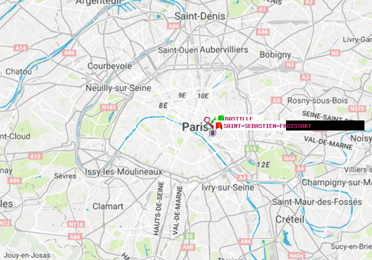 plan itinéraire ratp de Bastille à Saint-Sébastien-Froissart