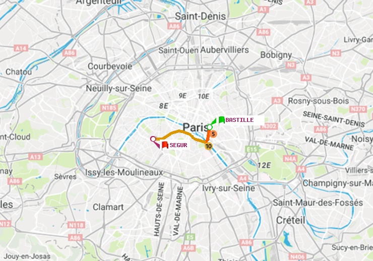 plan itinéraire ratp de Bastille à Ségur