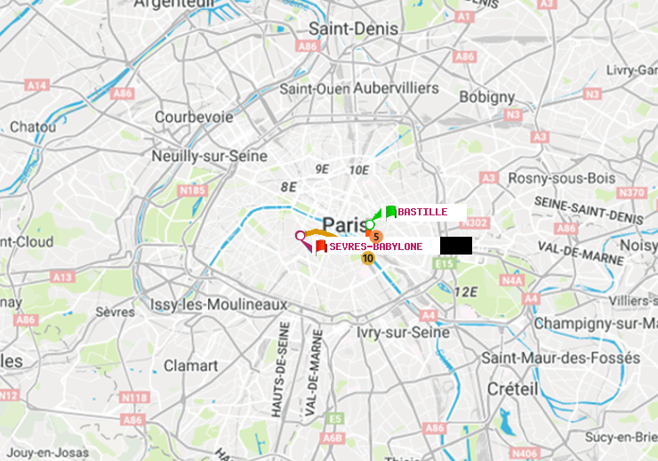 plan itinéraire ratp de Bastille à Sèvres-Babylone