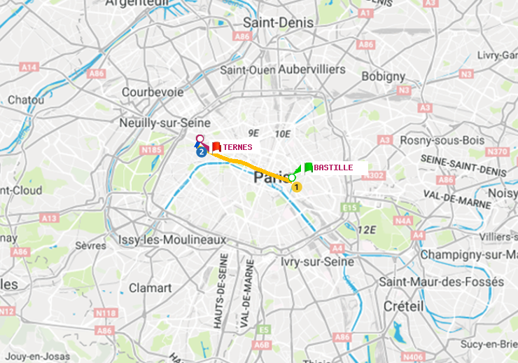 plan itinéraire ratp de Bastille à Ternes