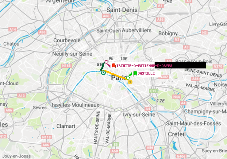 plan itinéraire ratp de Bastille à Trinité-d