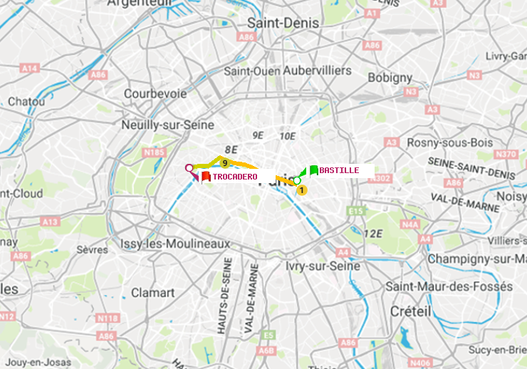 plan itinéraire ratp de Bastille à Trocadéro