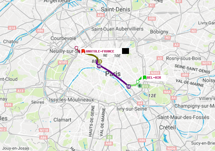 plan itinéraire ratp de Bel-Air à Anatole-France