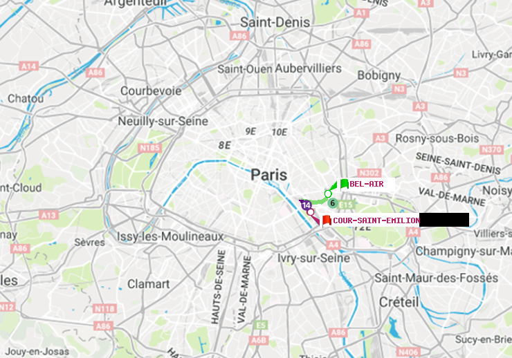 plan itinéraire ratp de Bel-Air à Cour Saint-Emilion